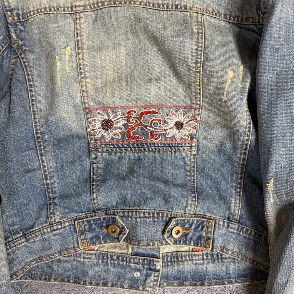 Y2K Cache McBling Denim Vest Floral Accents XS - Picture 6 of 9